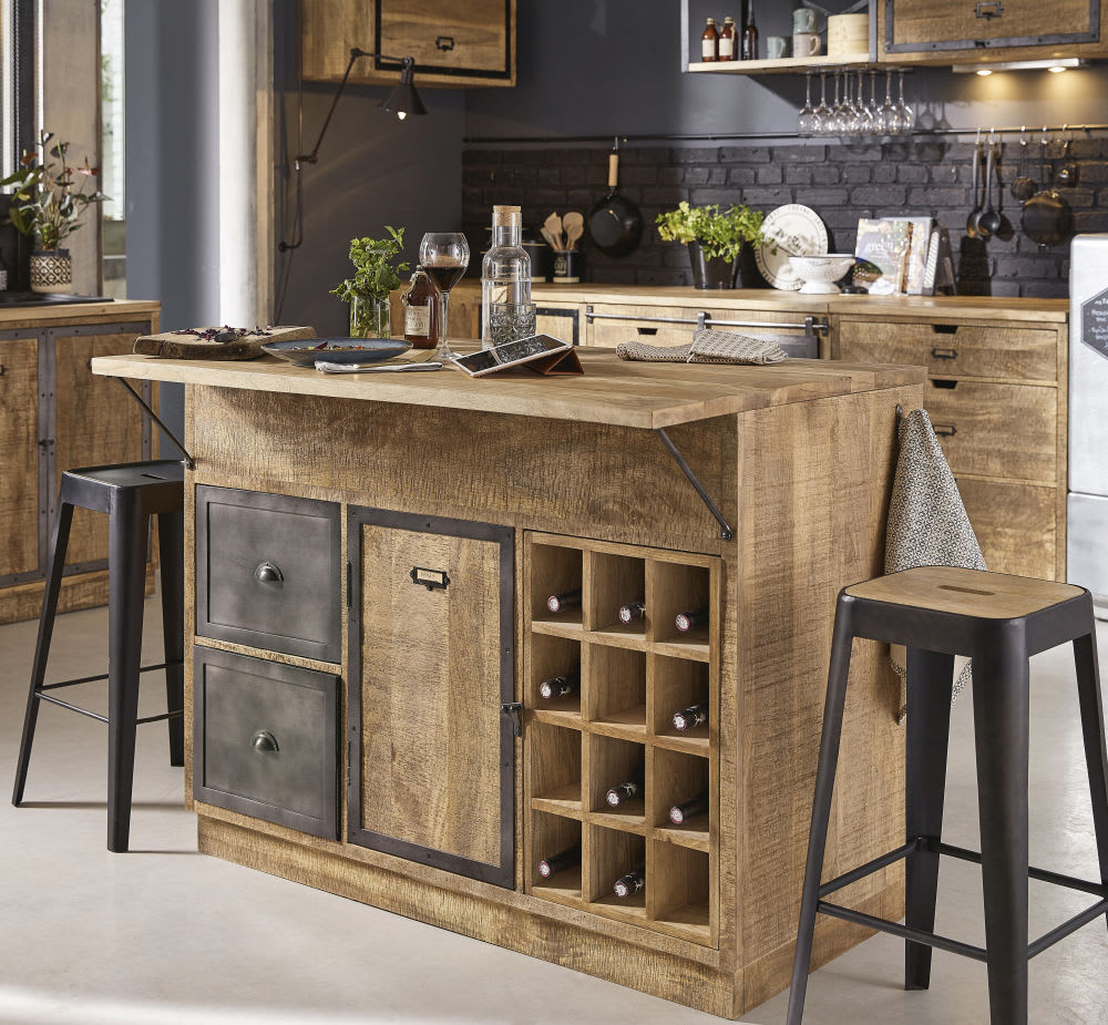 Grey Metal And Mango Wood Kitchen Island Melchior Maisons Du Monde Grey Metal And Mango Wood Kitchen Island Melchior