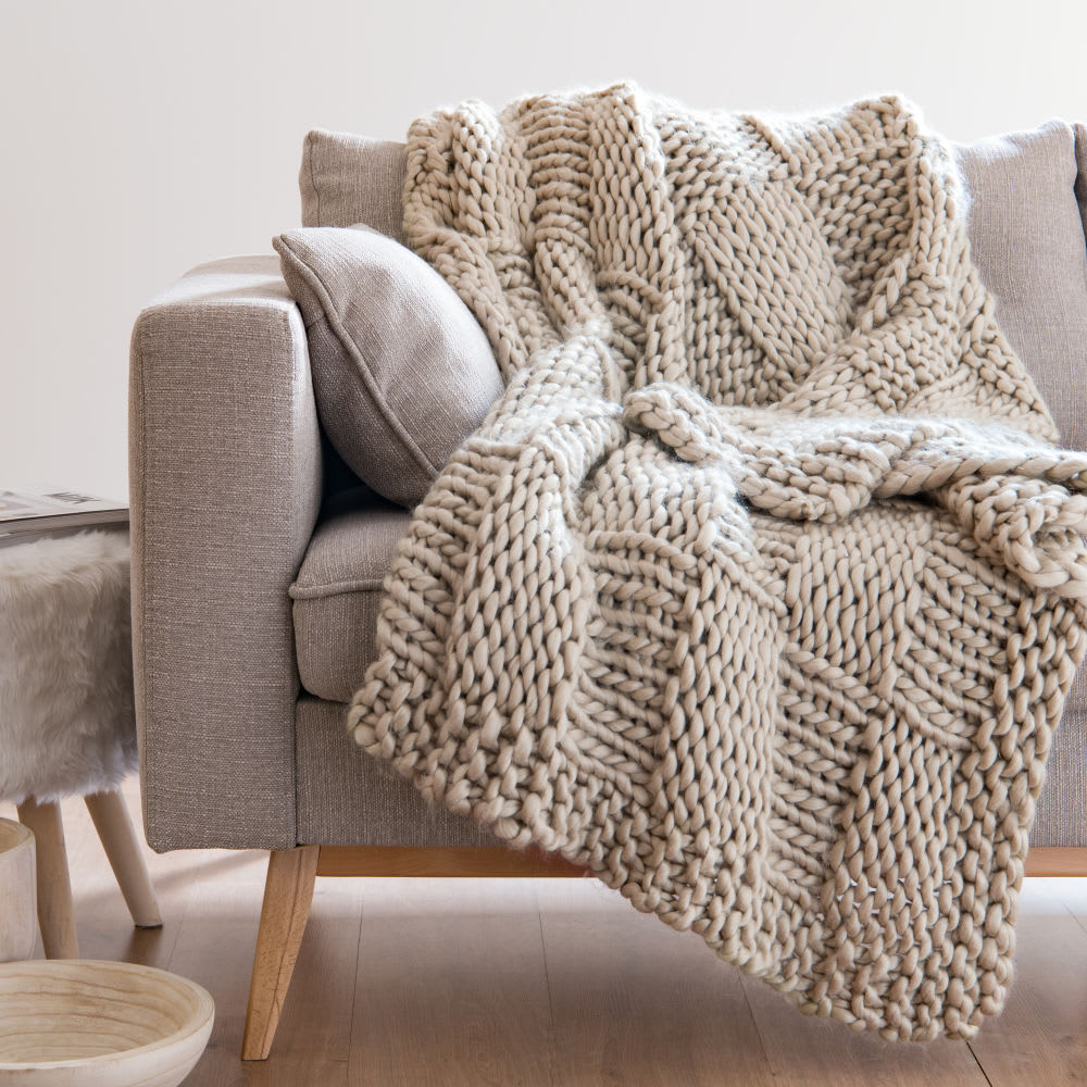 Grey Taupe Knitted Throw 130x170 Maisons du Monde