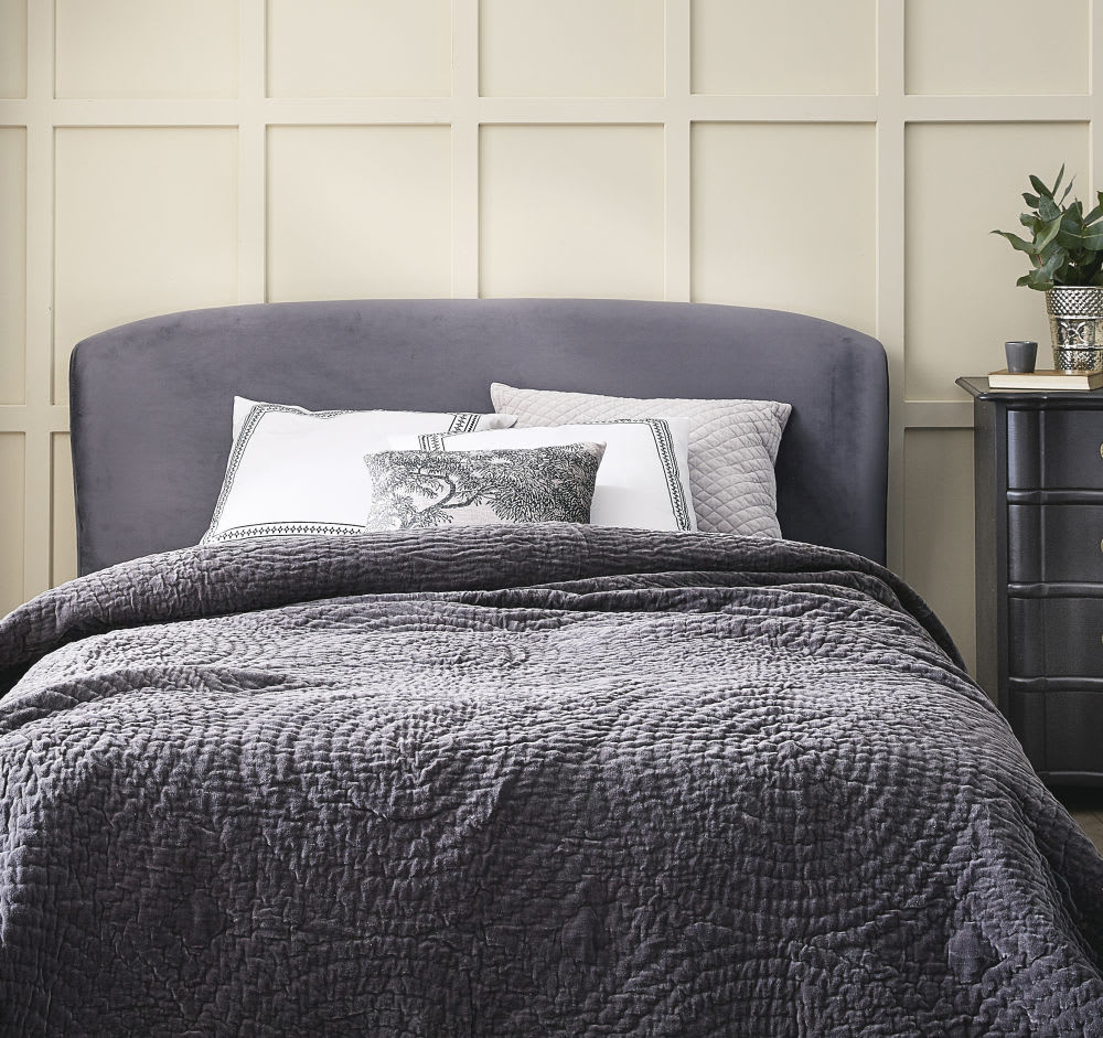 Grey Velvet Headboard W160 Tara Maisons du Monde
