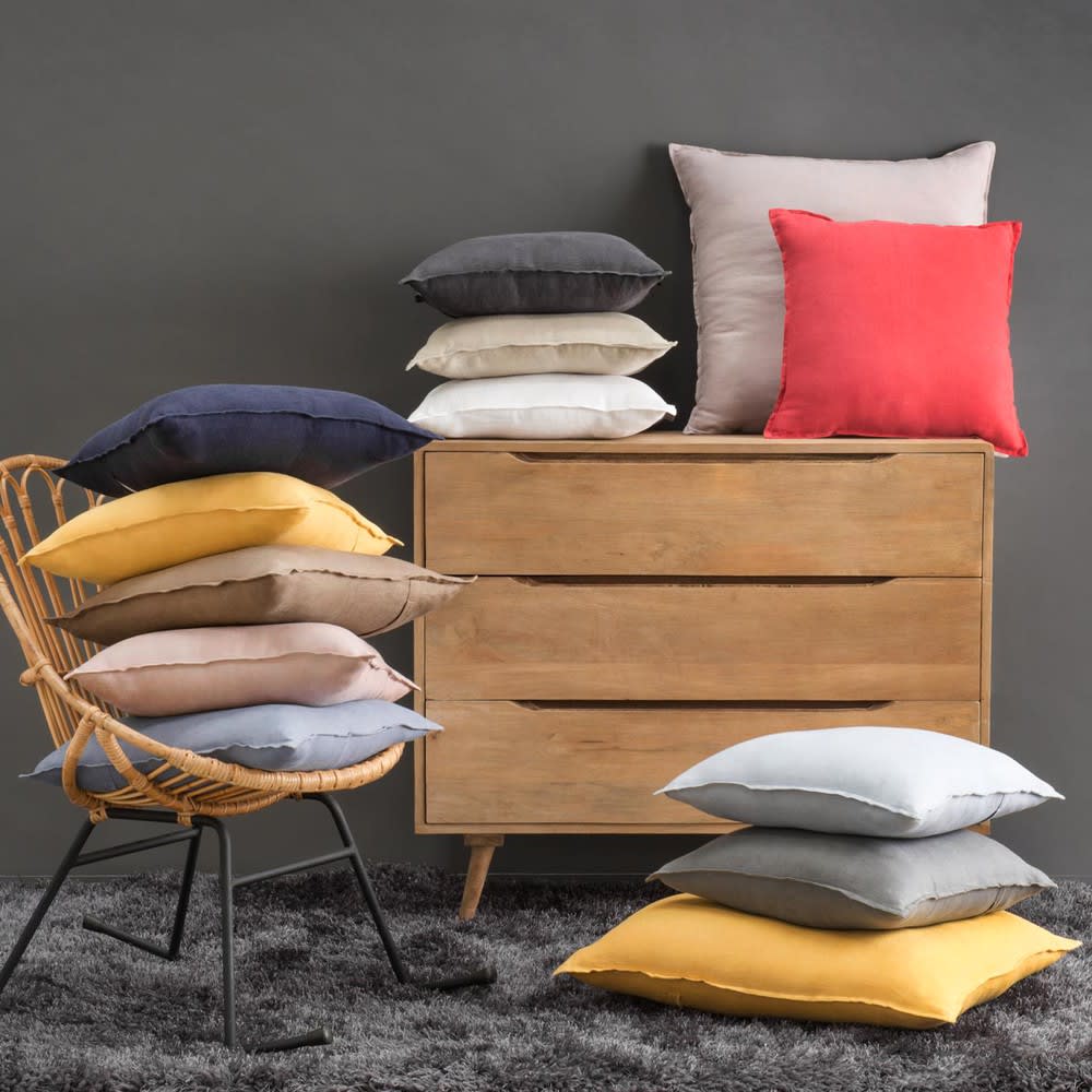 Grey Washed Linen Cushion 60x60 Maisons du Monde