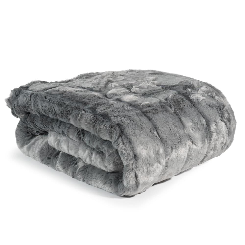 faux fur throw in grey 150 x 180cm Harmony Maisons du Monde