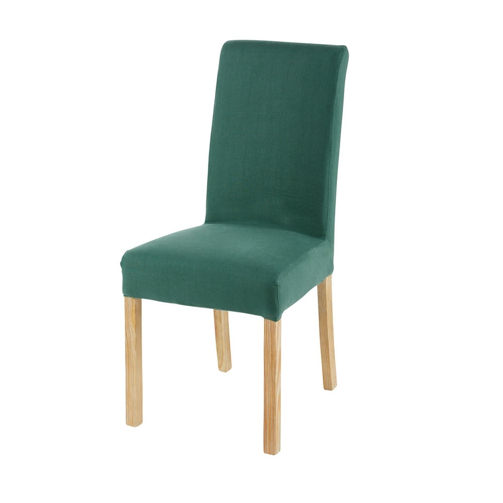 Housse de chaise en lin vert basilic Margaux | Maisons du ...