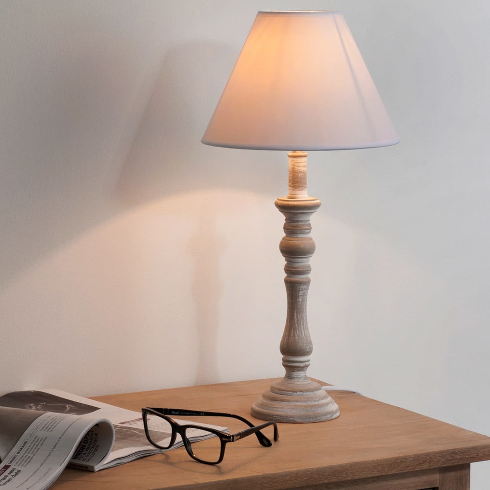 Houten bedlamp met witte stoffen lampenkap H45 Lorine Maisons du Monde