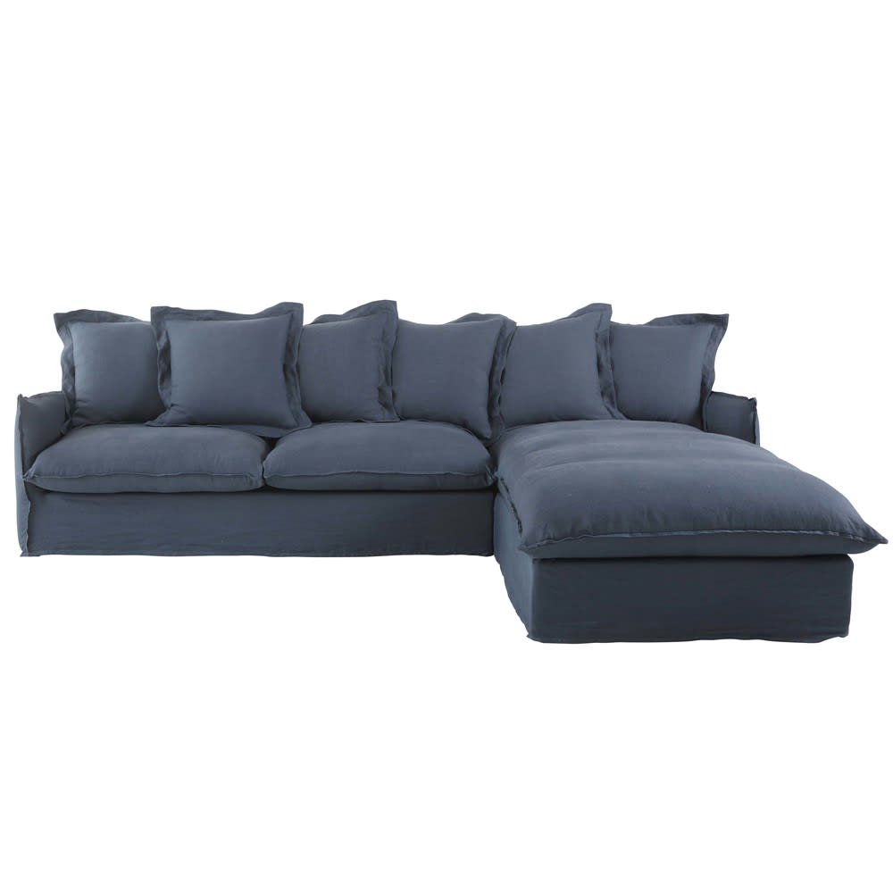 Ink Blue 6 Seater Washed Linen Right Hand Corner Sofa Bed Barcelone Ink Blue 6 Seater Washed Linen Right Hand Corner Sofa Bed Barcelone