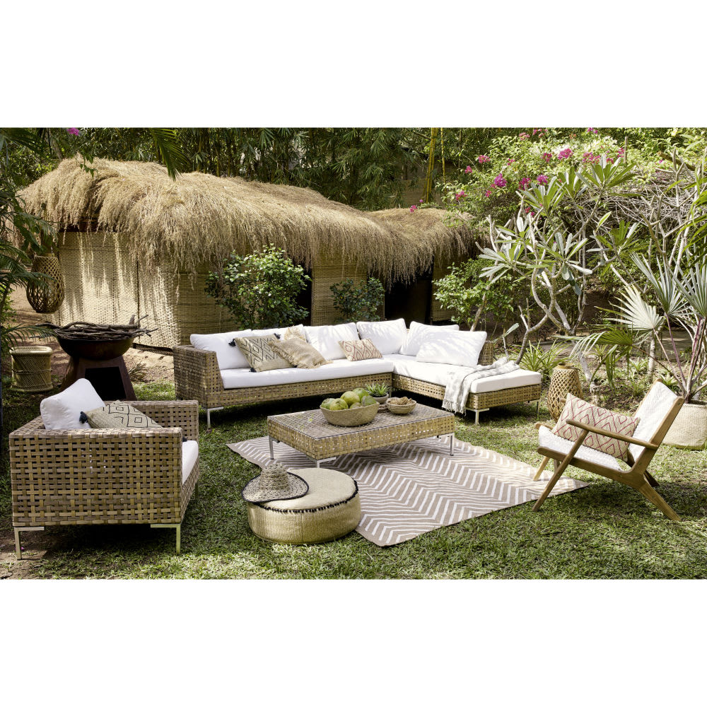 Canapé d'angle de jardin 6 places en résine tressée marron | Maisons du Monde Canapé d'angle de jardin 6 places en résine tressée marron | Maisons du Monde