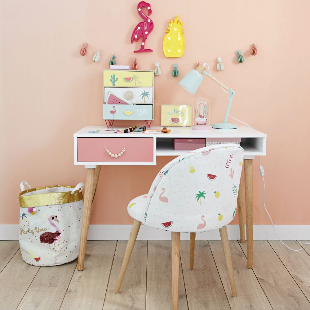 White And Pink Coral Vintage 1 Drawer Desk Tropicool Maisons Du