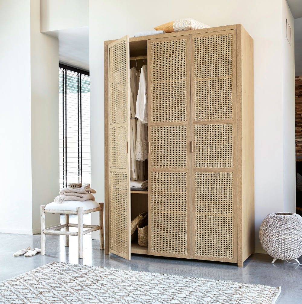 3 Door Wardrobe With Rattan Canopy Maisons Du Monde