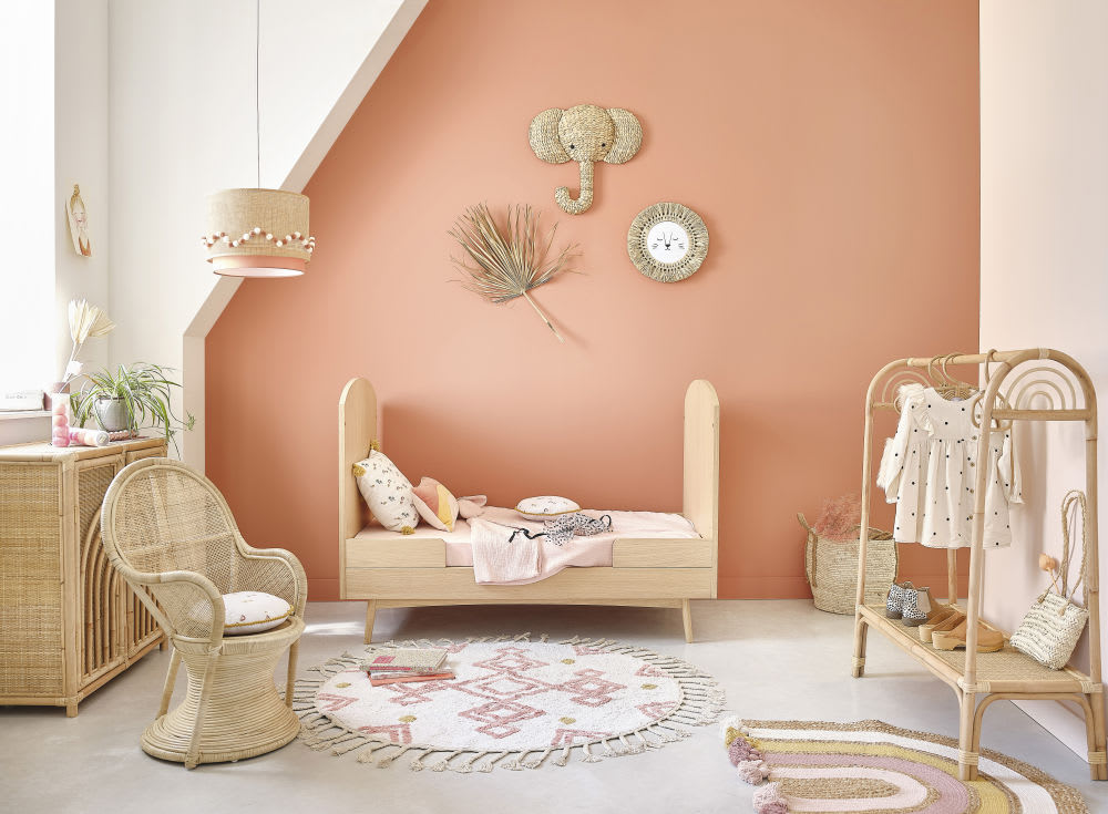 Abat Jour Pour Suspension Rose Cannage En Rotin Beige Avec Pompons Louna Maisons Du Monde