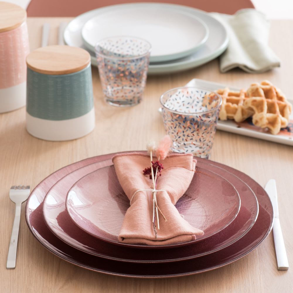 Assiette Plate En Verre Rose Paillet Maisons Du Monde