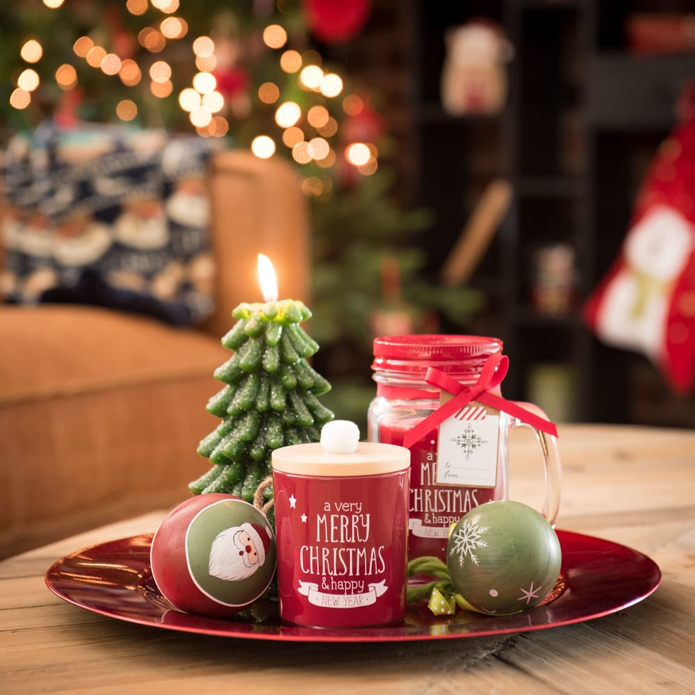 Bougie de Noël en verre rouge avec couvercle Merry Christmas | Maisons du Monde