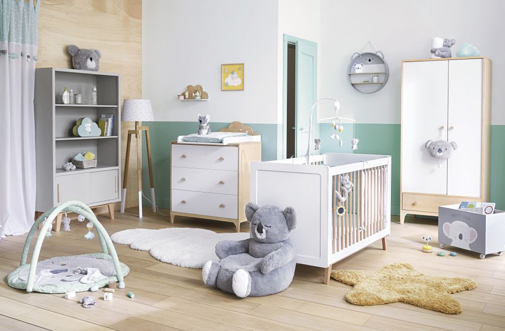 Mobile Musical Pour Bebe En Coton Blanc Gris Et Bleu Koala Maisons Du Monde