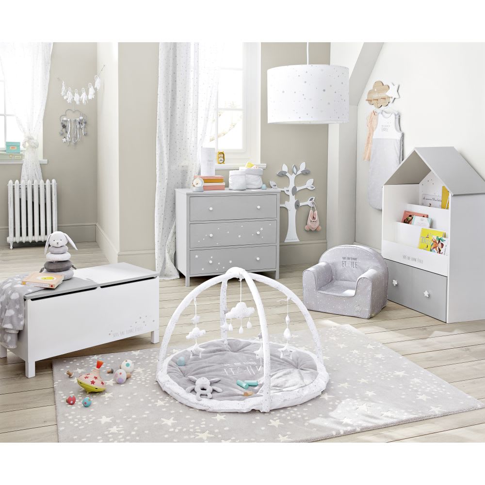 Coffre A Jouets Blanc Et Gris Motifs Etoiles Celeste Maisons Du Monde