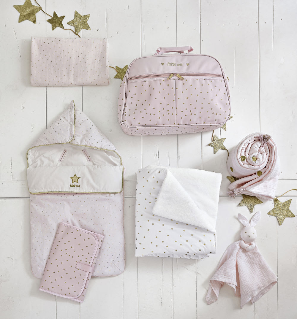 Lange Bebe En Coton Rose Motifs A Pois Dores 100x100 Bird Song Maisons Du Monde