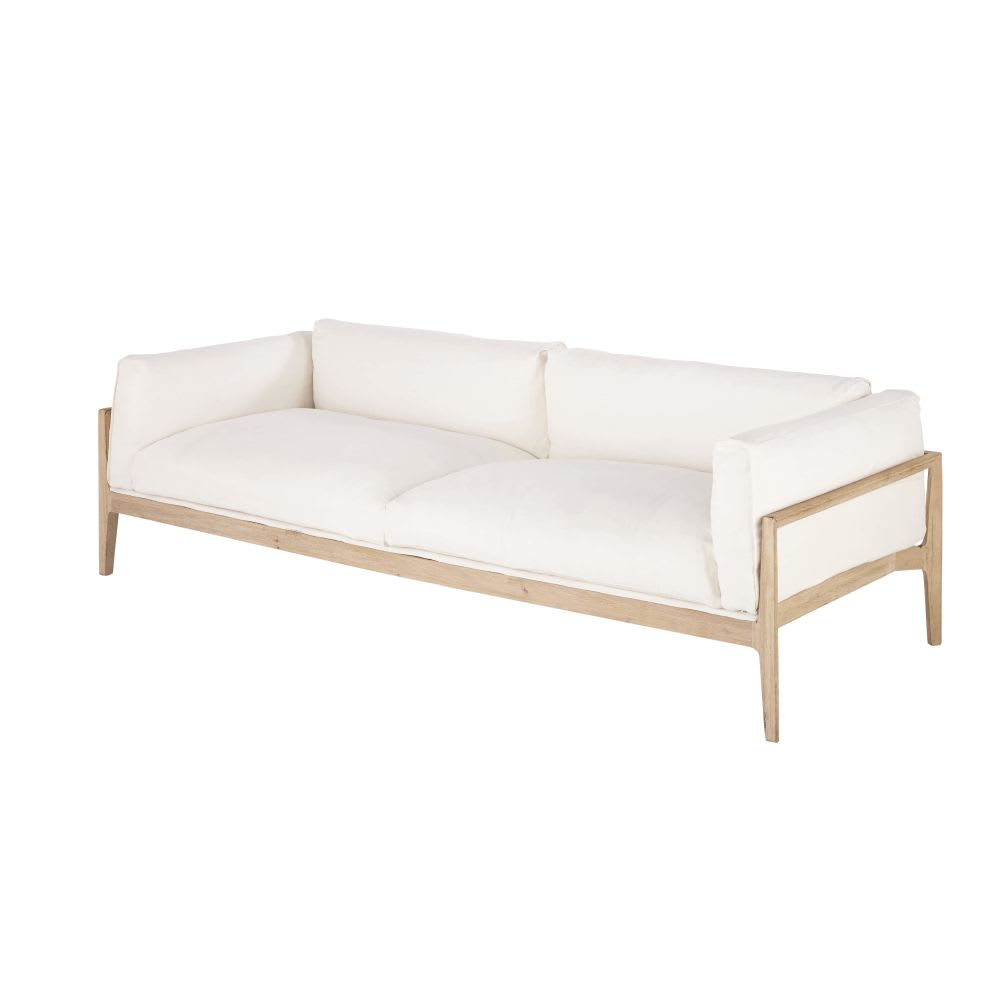 Ivory 4 Seater Linen Sofa Legno Maisons Du Monde