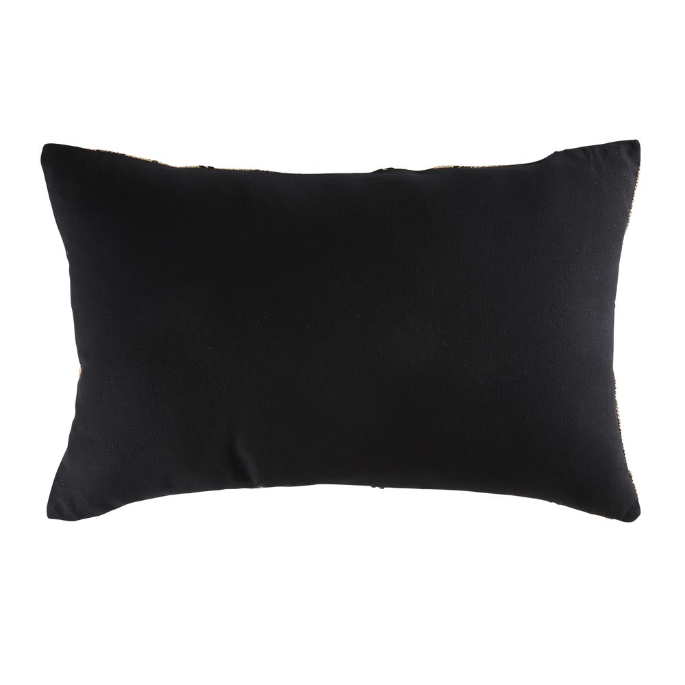 Jute and Cotton Cushion with Black Graphic Motifs 35x55 Maisons du Monde
