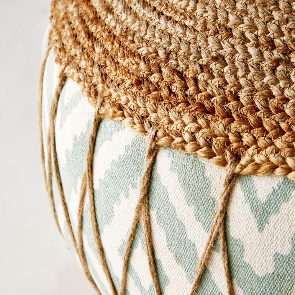 Jute and Cotton Pouffe with Graphic Motifs Maisons du Monde
