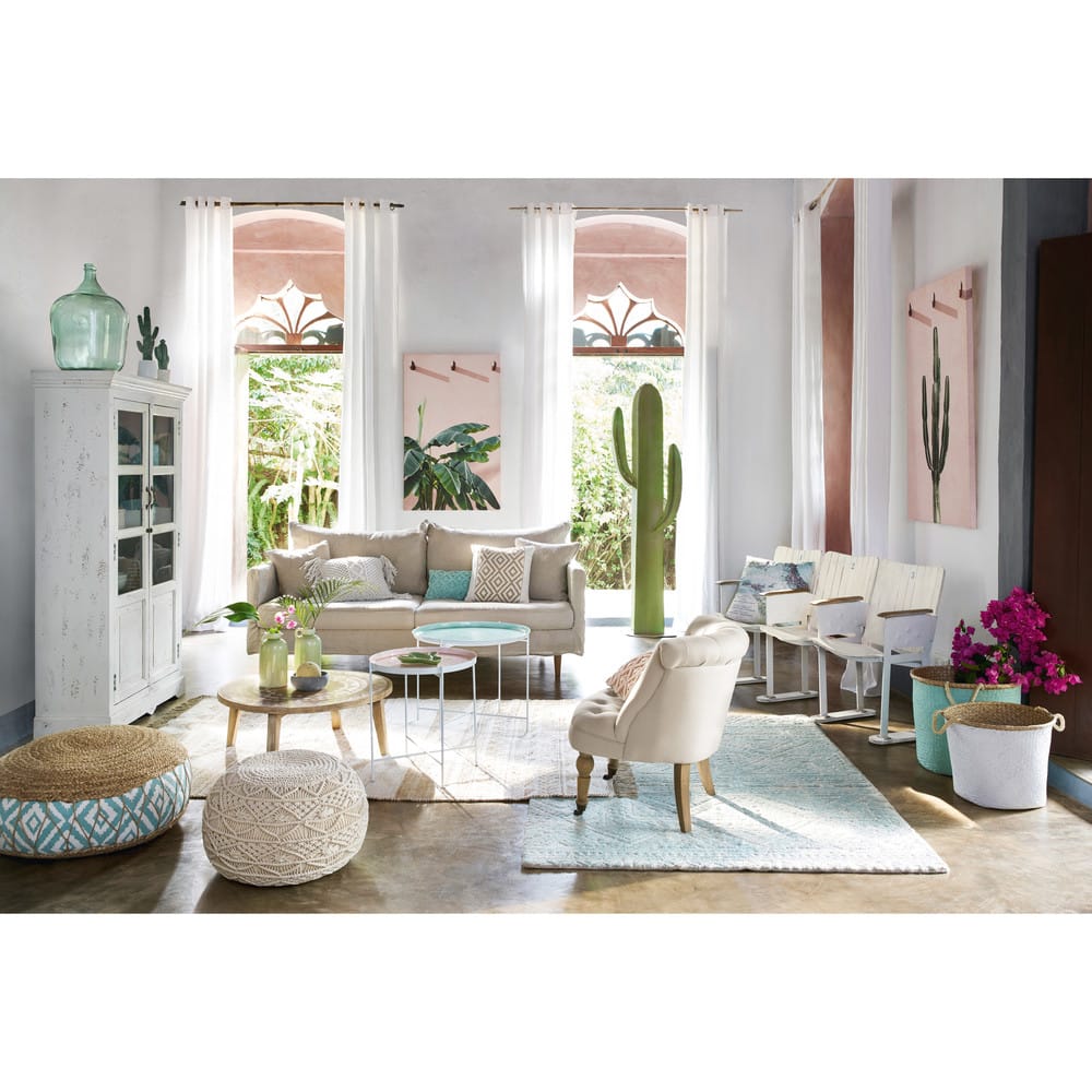 Jute And Cotton Pouffe With Graphic Motifs Maisons Du Monde Jute And Cotton Pouffe With Graphic Motifs