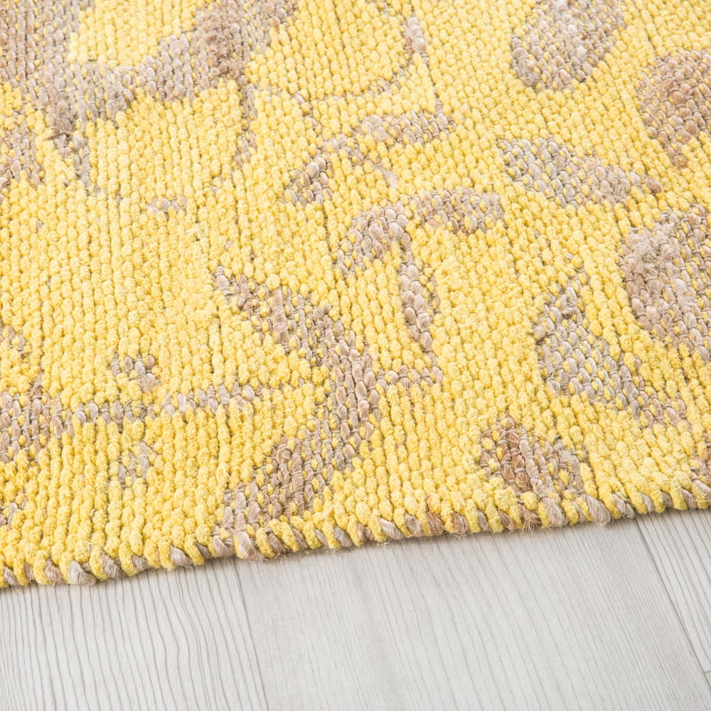 Jute and Cotton Rug with Mustard Yellow Motifs 160x230 Lukila Maisons