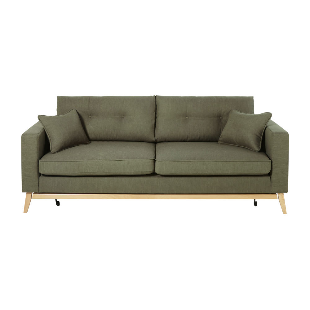 Khaki Green 3-Seater Scandinavian-Style Sofa Bed Brooke ...