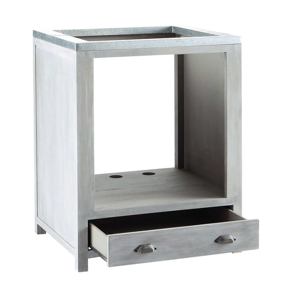 Küchenunterschrank aus Hevea-Holz für Ofen, B 70 cm, grau Zinc