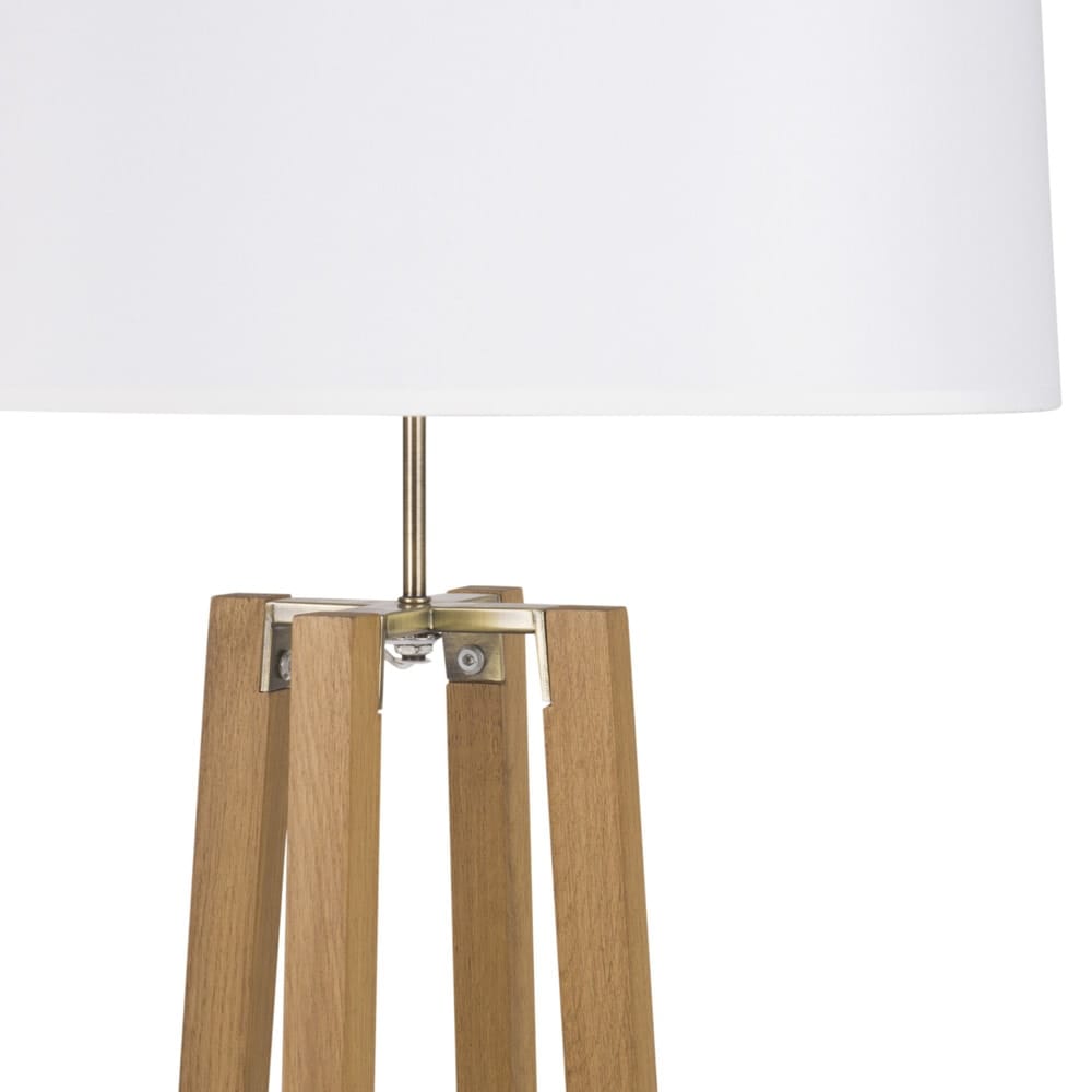 Lampadaire trépied en chêne et abat-jour blanc H164 ...