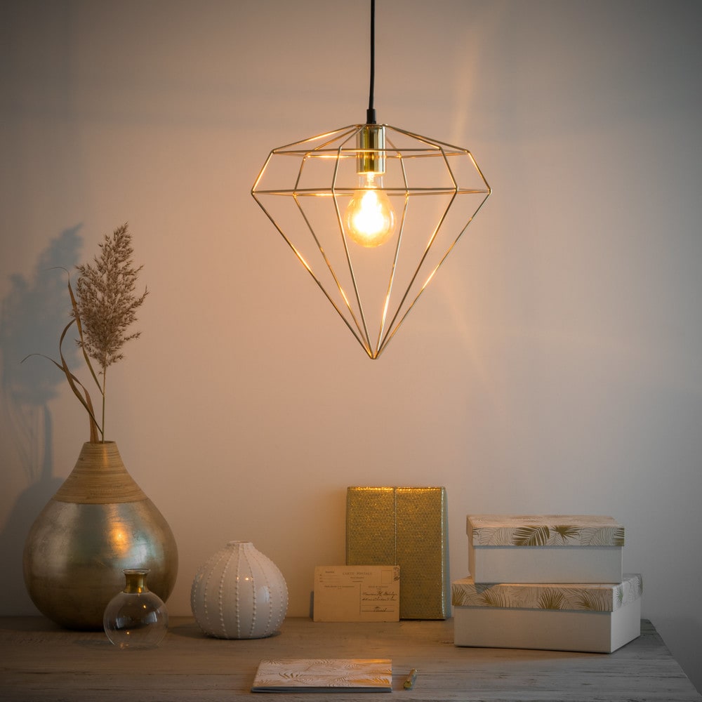 Lámpara de techo de alambre de metal dorado Diamante Maisons du Monde