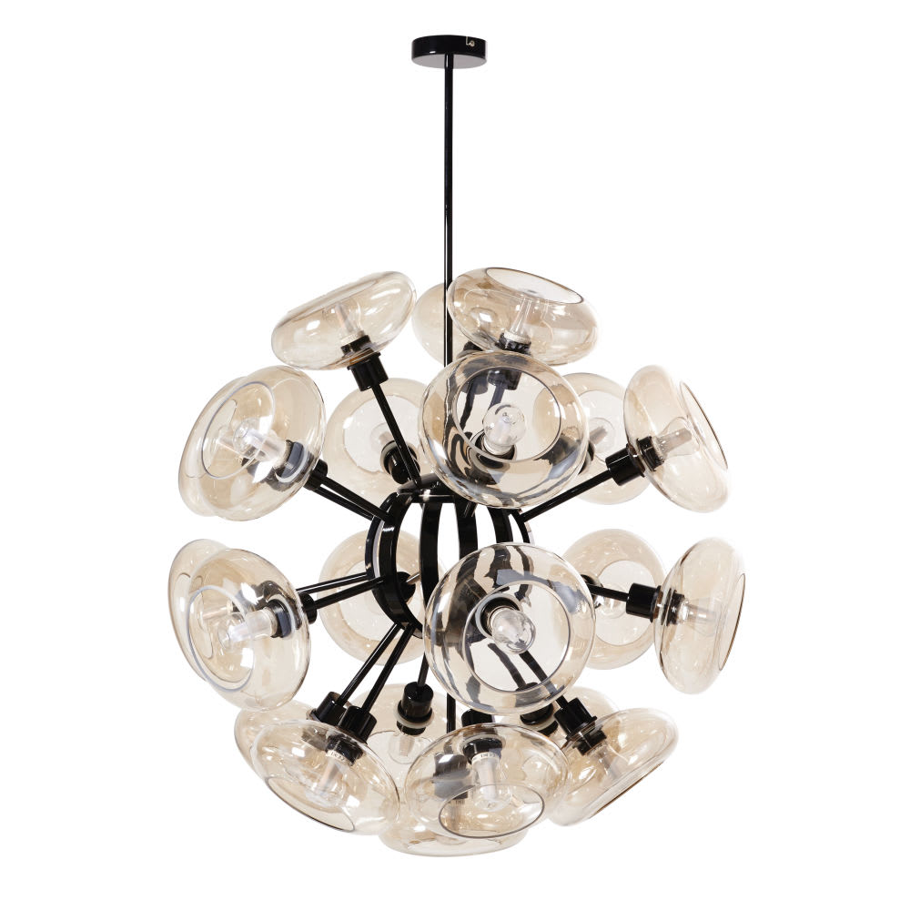 Lámpara de techo de metal negro y globos de vidrio Flora | Maisons du Monde