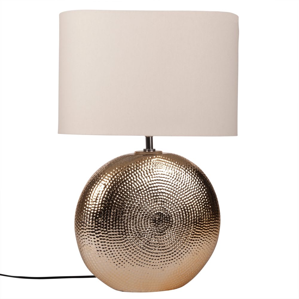 Lampe en céramique martelée dorée et abat-jour blanc | Maisons du Monde