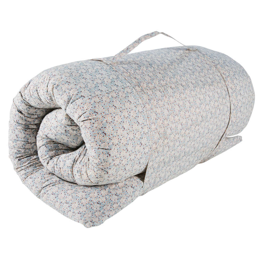 Light Blue Cotton Futon Mattress with Floral Print 90 x 190 Capucine