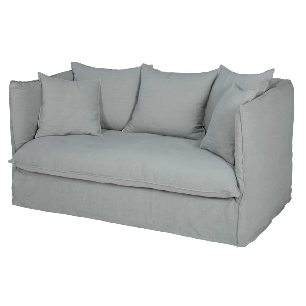Light grey 2seater washed linen sofa bed Louvre Maisons du Monde