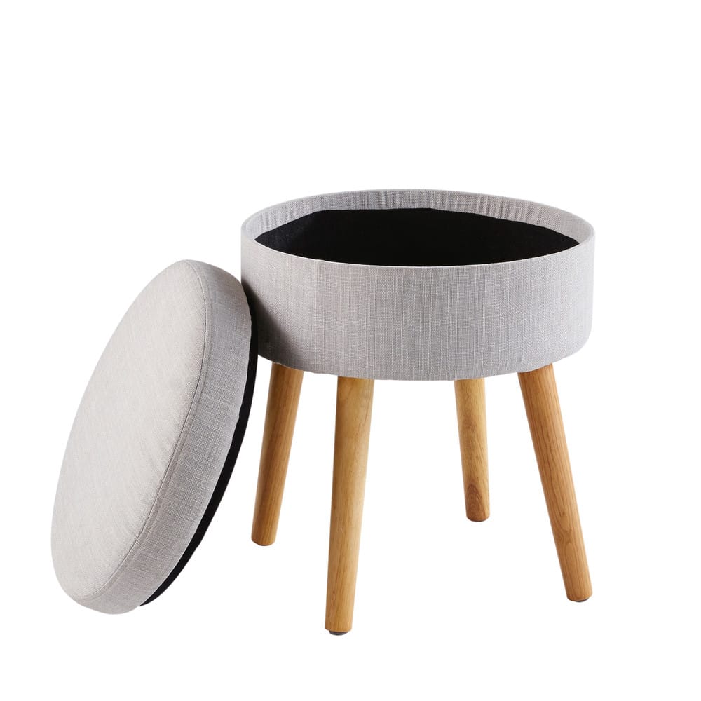 Light Grey Storage Stool with Rubber Wood Legs Pin'Up ...