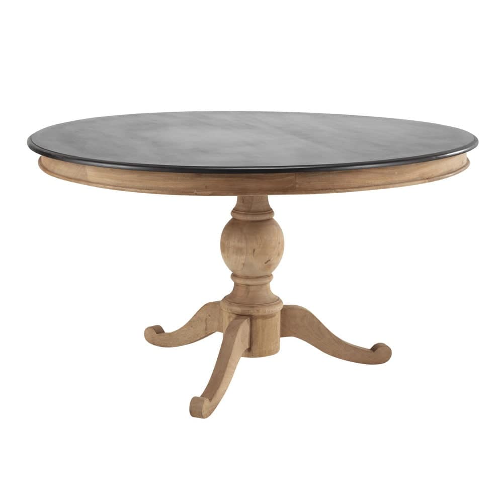 Mango wood round dining table in slate grey D 140cm Montaigne | Maisons