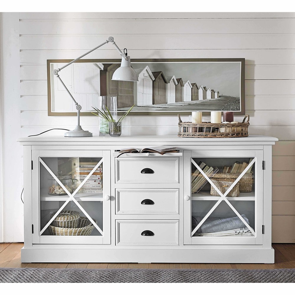 Mat wit houten dressoir met glas B163 Newport Maisons du Monde