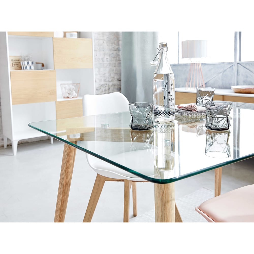 Mesa de comedor de cristal y roble L. 120 Mirage | Maisons du Monde Mesa de comedor de cristal y roble L. 120 Mirage | Maisons du Monde