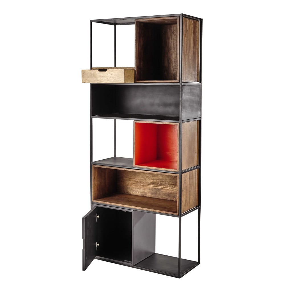 Metal and mango wood shelf unit in grey/orange Arty Maisons du Monde