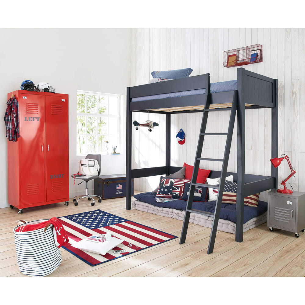 Metal bedside table on castors in grey W 37cm Loft Maisons du Monde