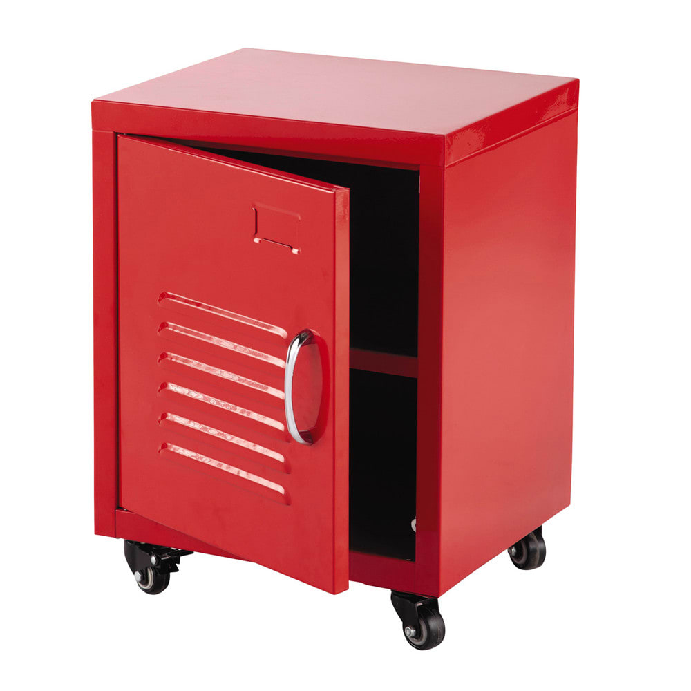 Metal bedside table on castors in red W 37cm Loft Maisons du Monde