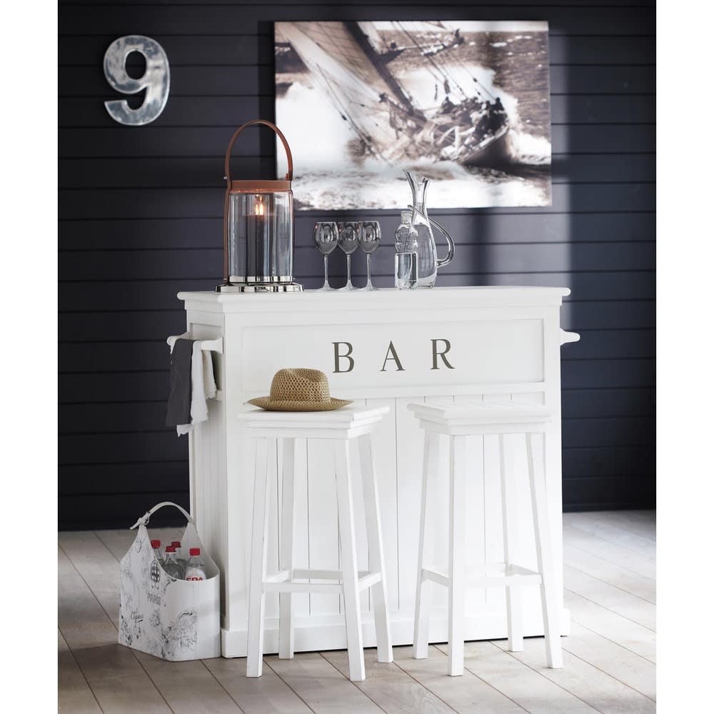 Meuble de bar en pin blanc L 120 cm Newport | Maisons du Monde
