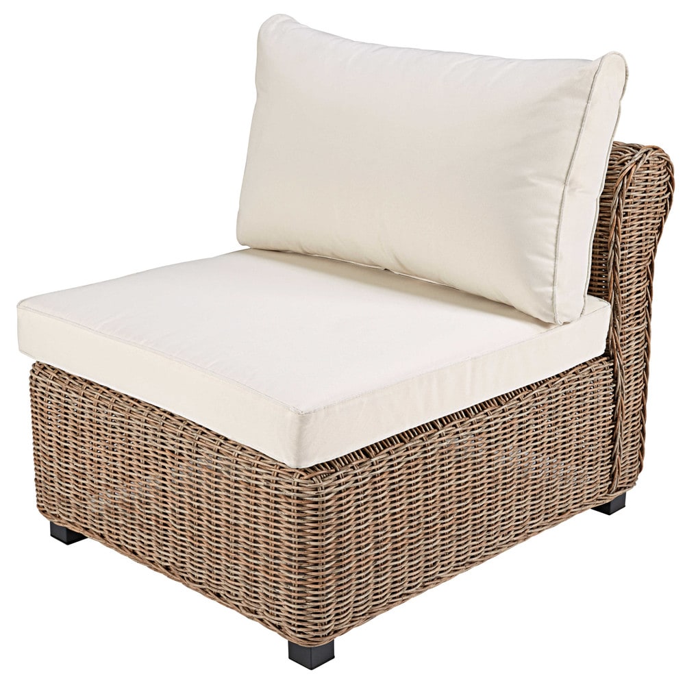 Modular garden armless single seat sofa in resin wicker with ecru