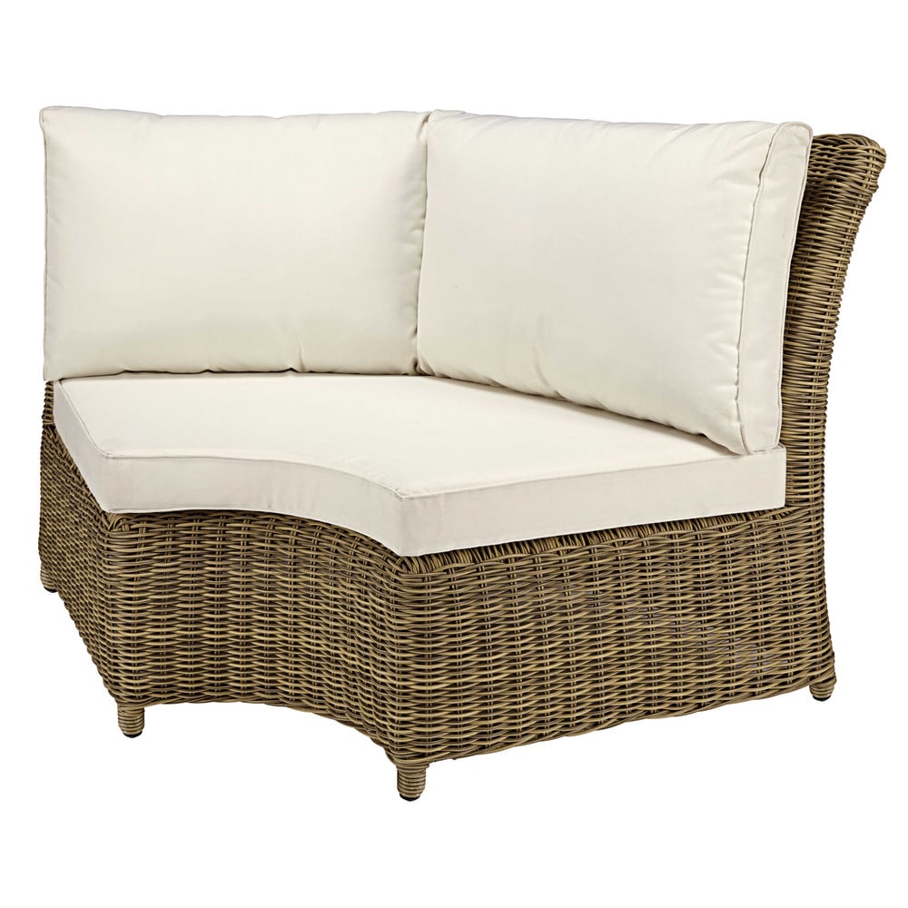 Modular round garden corner sofa unit in grey resin wicker with ecru cushions St Raphaël