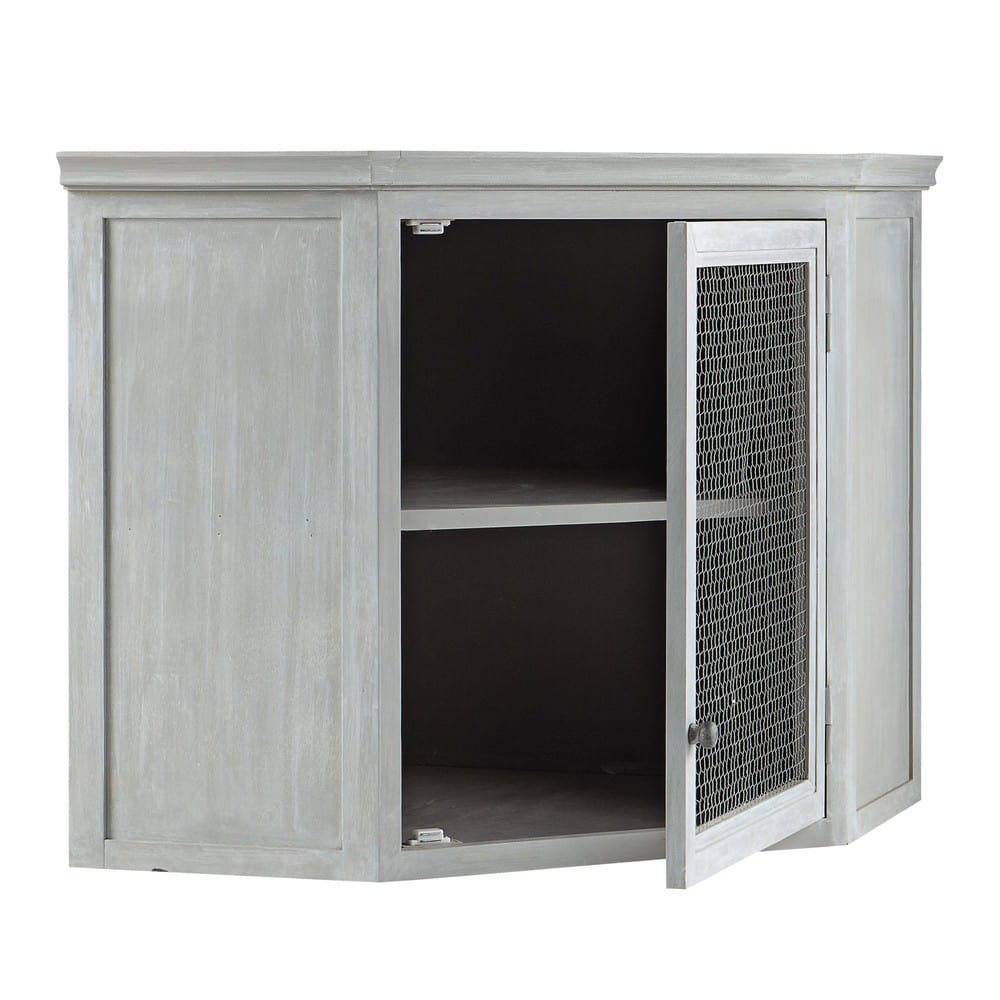 Mueble alto de cocina esquinero de hevea gris L 76 cm Zinc | Maisons ... Mueble alto de cocina esquinero de hevea gris L 76 cm Zinc | Maisons ...