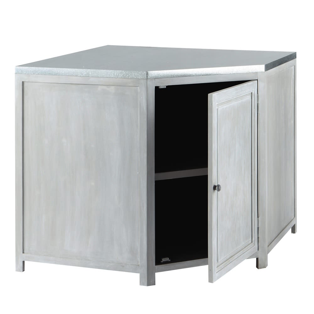 Mueble bajo de cocina esquinero de hevea gris L 99 cm Zinc | Maisons ... Mueble bajo de cocina esquinero de hevea gris L 99 cm Zinc | Maisons ...