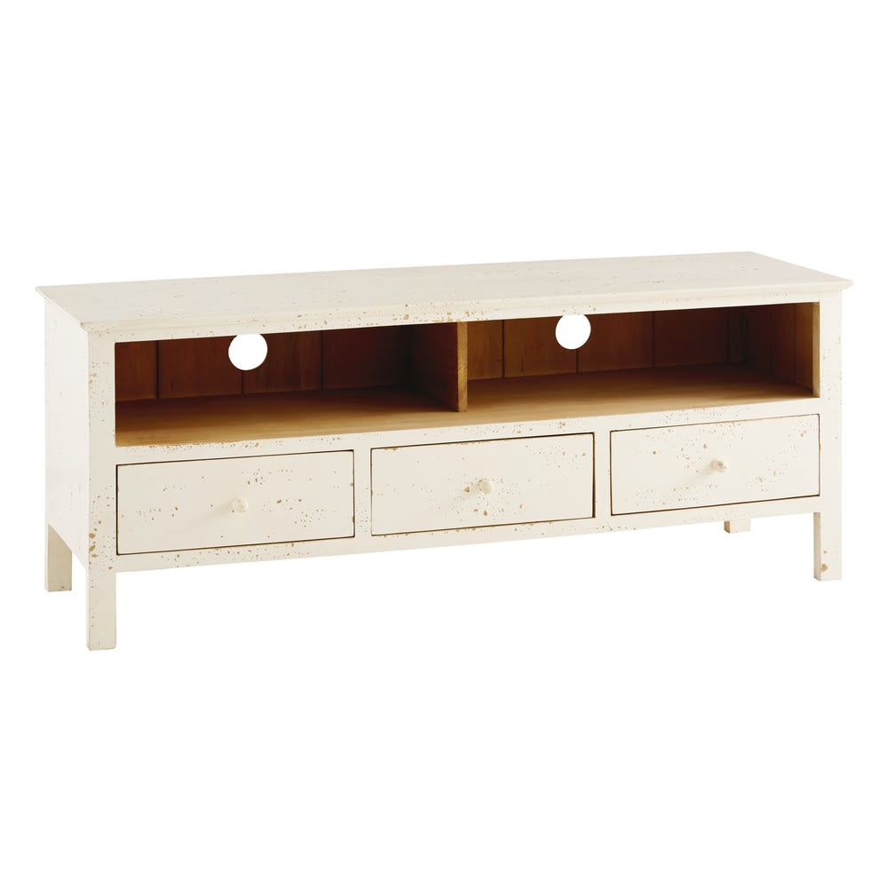 Mueble de TV con 3 cajones de mango macizo blanco | Maisons du Monde