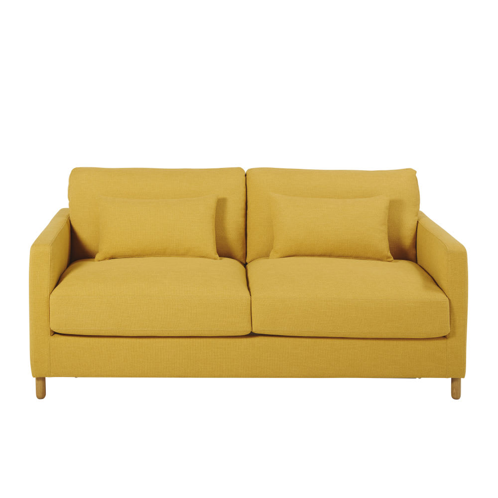 Mustard Yellow 3Seater Sofa Bed, mattress 14 cm Julian Maisons du Monde