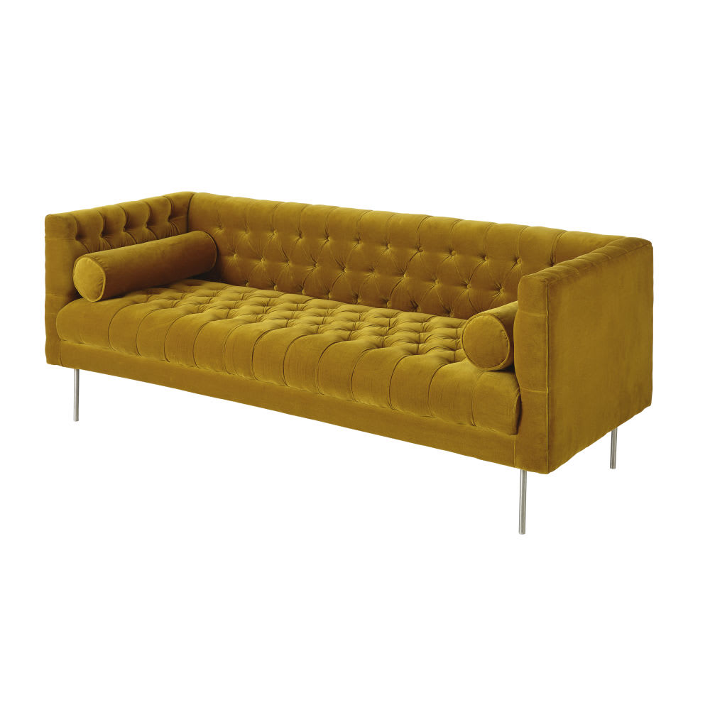 Mustard Yellow 3Seater Velvet Sofa Liam Maisons du Monde
