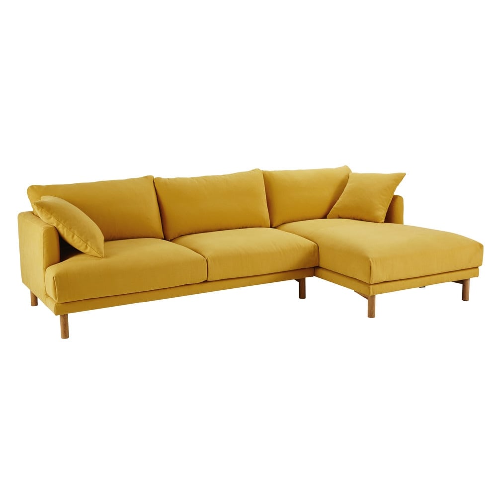 Mustard Yellow 5-Seater Cotton and Linen Right-Hand Corner ...