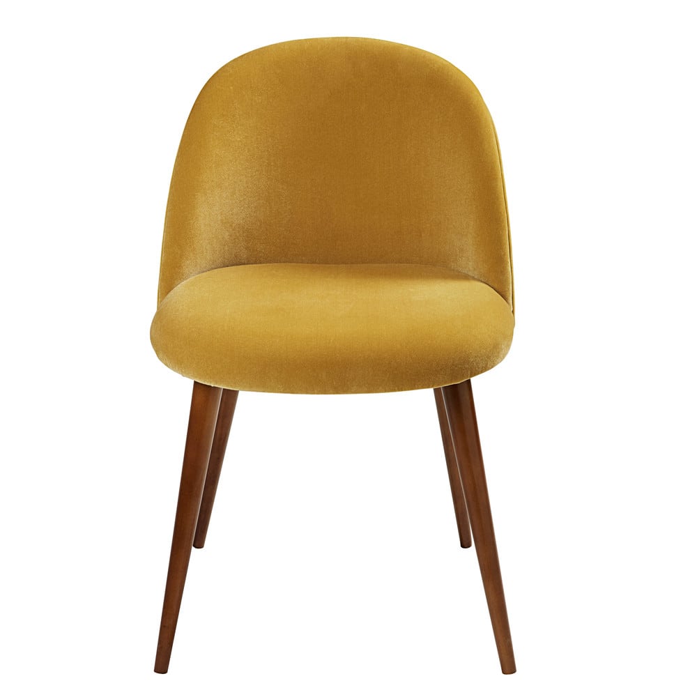 Mustard Yellow Velvet and Birch Vintage Chair Mauricette Maisons du Monde
