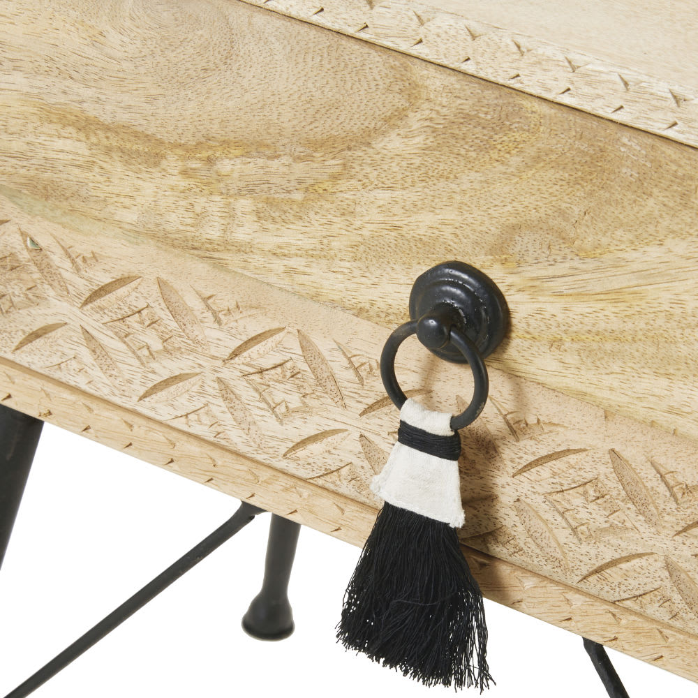 Nachttisch mit 1 Schublade aus massivem Mangoholz und Metall Iroquois