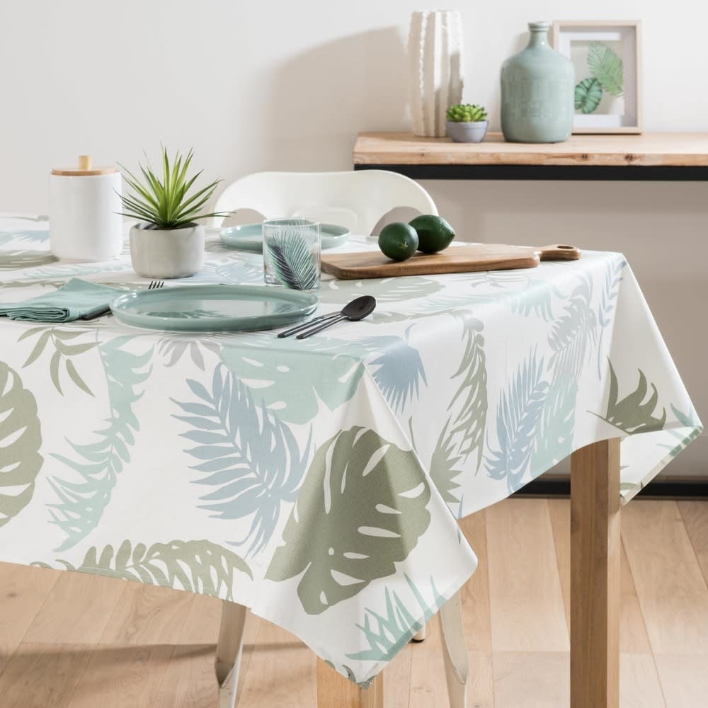 Nappe enduite en coton écru imprimé feuillage 140x250 Figlia | Maisons