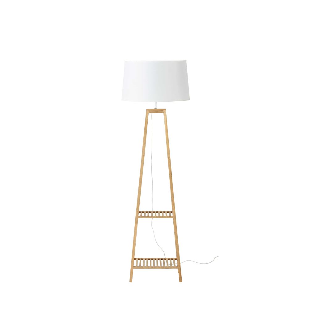 Oak 2Shelf Floor Lamp with White Shade H153 Horizon Maisons du Monde